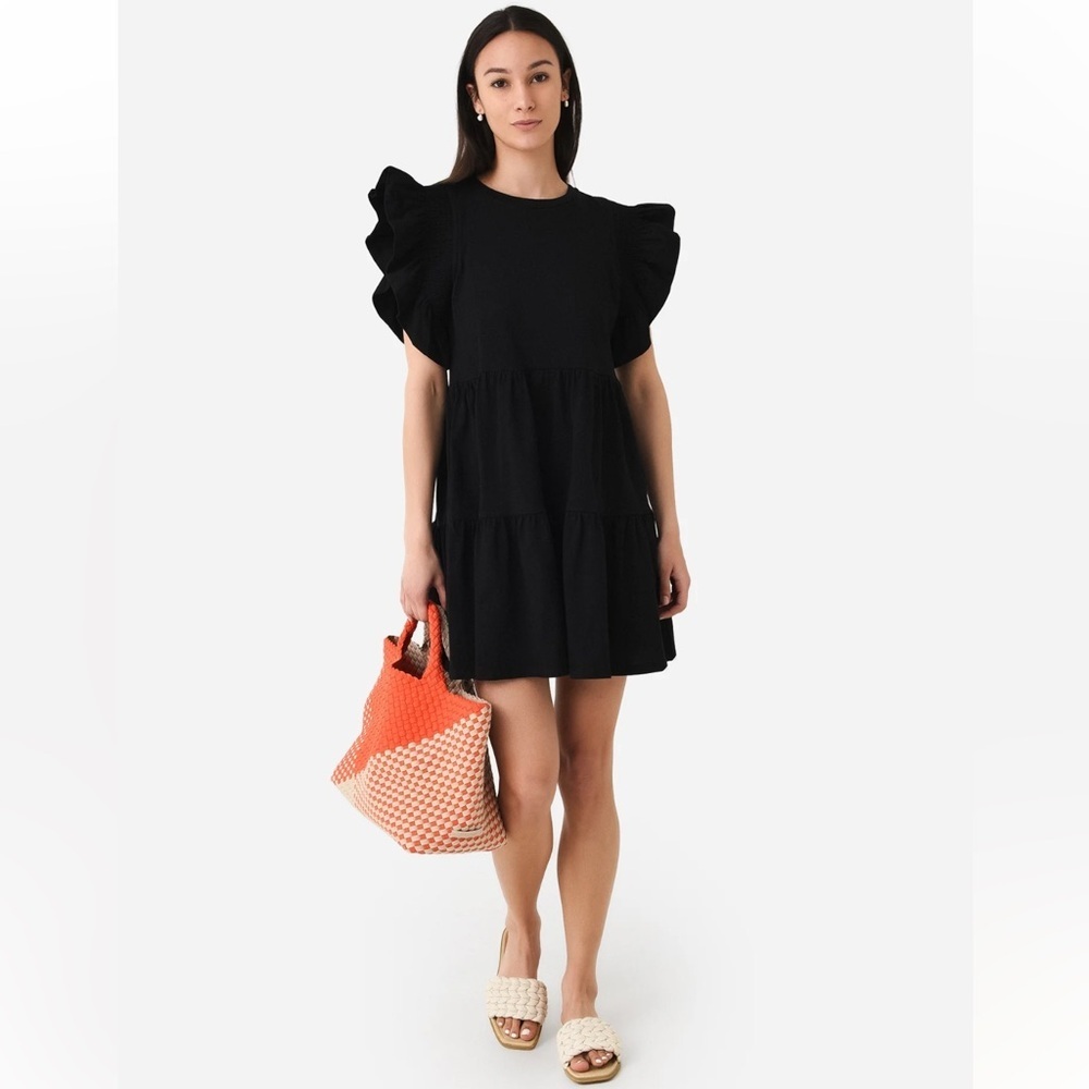 Tuckernuck Black Mini Dress with Ruffle Sleeves